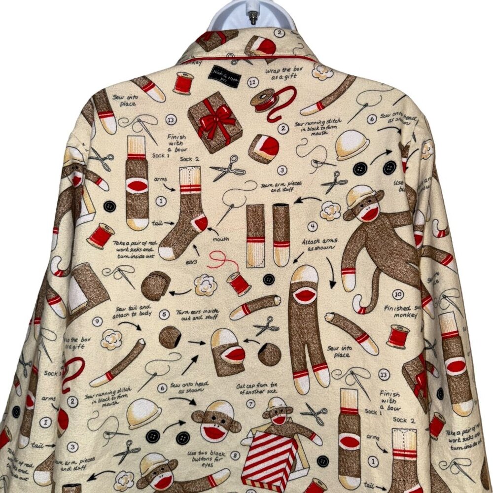 Nick & Nora Flannel Sock Monkey Pajama Top Womens XXL Plus Size Soft Sewing - Picture 7 of 9